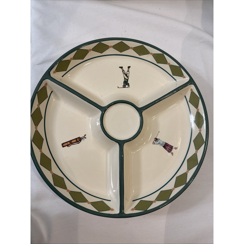 Vintage 1980s Ceramic Golfer Golf Divided Chip and Dip Serving Platter Golf RARE